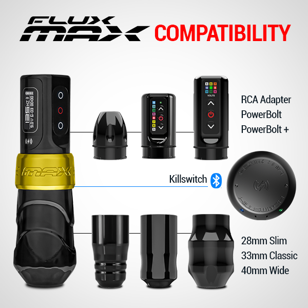 Flux Max Gold with PowerBolt II - FK Irons - Precision Tattoo Machines